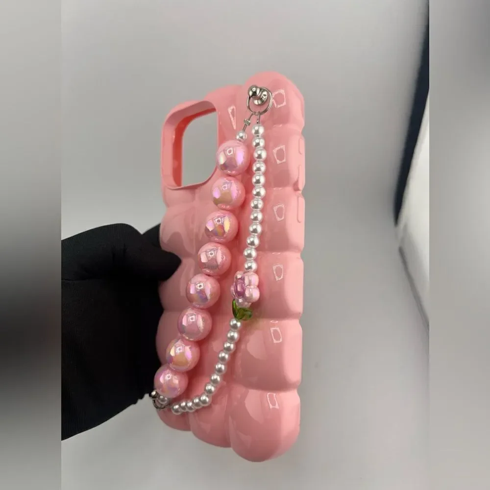 Luxury Pearl Bracelet Chain 3D Ice Lattice Case For iPhone